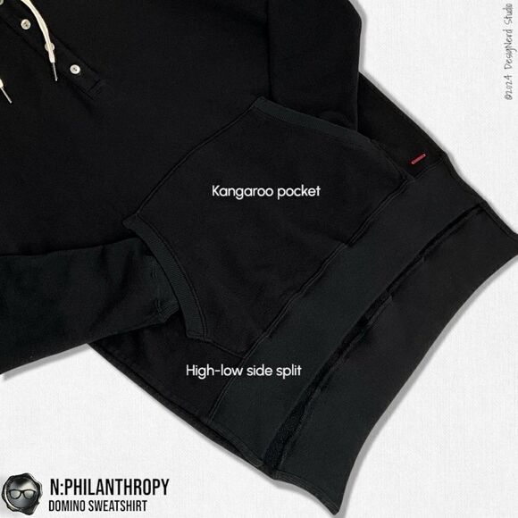 N:PHILANTHROPY DOMINO HOODIE HIGH-LOW SWEATSHIRT IN BLACK CAT WOMEN SIZE SMALL - Picture 5 of 16